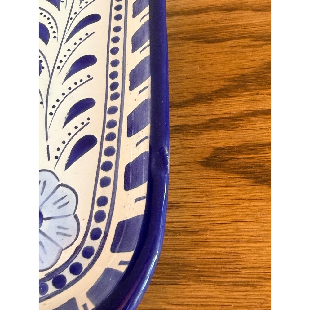 Le Souk Ceramique Blue White Square 9.75" Plate Hand Painted Floral - Picture 7 of 9